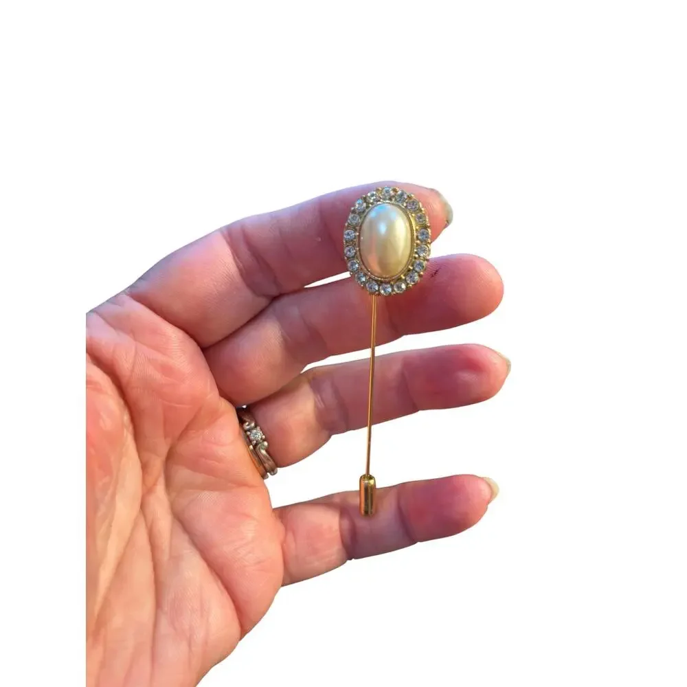 Pearl Rhinestone Stick Pin Old Money Bridal Handmade Vintage Earring